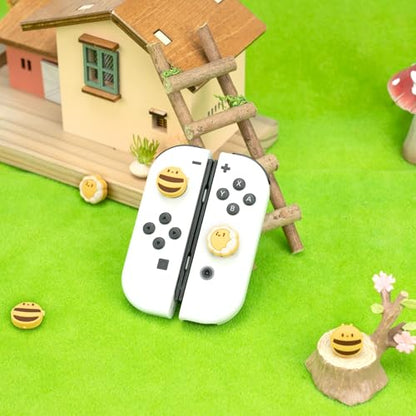 GeekShare Cute Silicone Joy Con Thumb Grip Caps, Joystick Cover Compatible with Switch/OLED/Switch Lite,4PCS - Sunflower & Bee - color: Yellow, Black