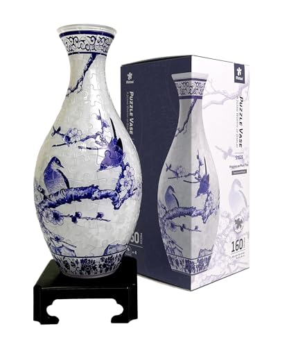 Pintoo 3D Puzzle Vase with 160 Curved Plastic Pieces House Warming Gift for Flower Arrangements and Home Decoration [S1025] (Translucent, Magpies on Plum Tree) - color: Magpies on Plum Tree, size: 160