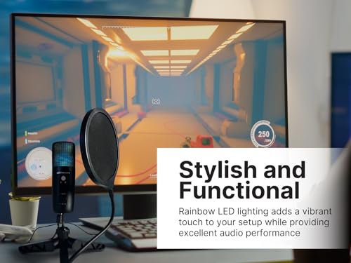 Emerson EAM-9052 USB Gaming & Streaming Condenser Microphone with LED Lighting and Pop Filter