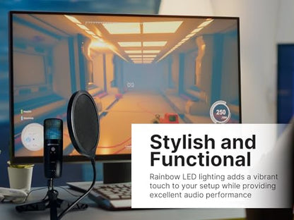 Emerson EAM-9052 USB Gaming & Streaming Condenser Microphone with LED Lighting and Pop Filter