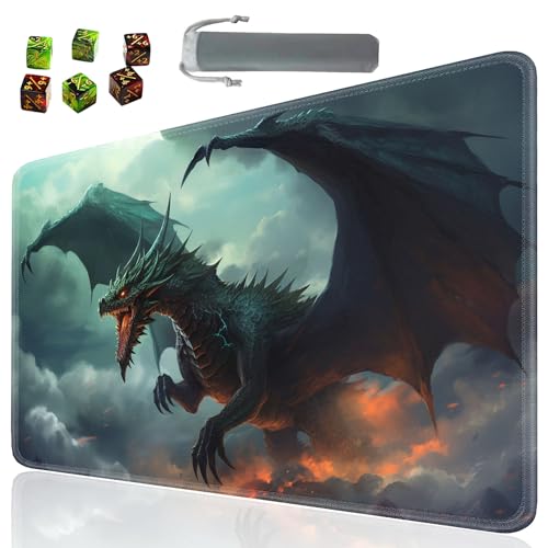 Board Game for TCG Playmat Table Mats Games Size 60X35 cm Mousepad Compatible for MTG RPG CCG Trading Card Game Play mats with 6 Dice (Playmat 10) Green Dragon 2 - color: Sotw-playmats-1-10