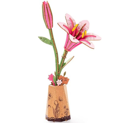 Rowood Wooden Flower Kit,DIY Artifical Flower Building Set Craft Kit for Adults,Mother's Day/Valentine's Day for Mom/Women/Grandma-Pink Lily - style: Pink Lily