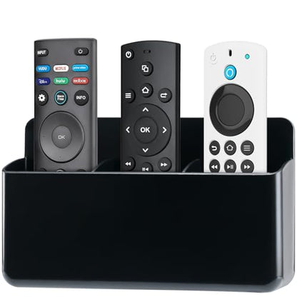3 Slot Adjustable Remote Holder Wall Mount, TV Controller Holder Hollow Bottom Slot Easy Phone Charging, Adhesive Remote Control Holder, Wall Pen Holder for Office School Home (Black) - color: Black