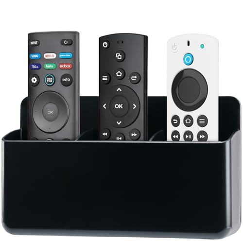 3 Slot Adjustable Remote Holder Wall Mount, TV Controller Holder Hollow Bottom Slot Easy Phone Charging, Adhesive Remote Control Holder, Wall Pen Holder for Office School Home (Black) - color: Black