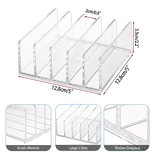 Hipiwe 2-Pack Acrylic File Organizer for Sorting Mail - 5 Slots Letter Sorter Clear Desktop Bill Divider Holder for Paper Envelope Document Book Cash Money Eyeshadow Makeup Palette