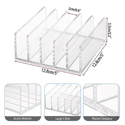 Hipiwe 2-Pack Acrylic File Organizer for Sorting Mail - 5 Slots Letter Sorter Clear Desktop Bill Divider Holder for Paper Envelope Document Book Cash Money Eyeshadow Makeup Palette