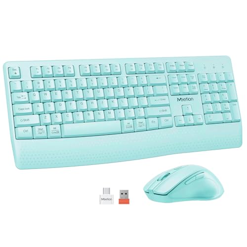 MEETION Wireless Keyboard and Mouse, Full-Sized Cordless Keyboard with Wrist Rest, 3 DPI Adjustable Mouse, 2.4GHz USB-A Receiver, Computer Keyboard for PC/Computer/Laptop/Windows/Mac, Blue - color: Blue