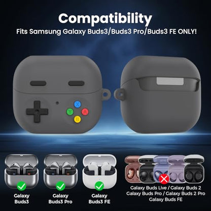 Delidigi Retro Gaming Case Compatible with Samsung Galaxy Buds 3 FE (2025)/Pro and Galaxy Buds 3（2024,Silicone Game Console Style Earbuds Case Accessories with Carabiner and Cleaning Kit - color: Deep Grey, size: Galaxy Buds3 FE (2025)/Buds3/Buds3 Pro