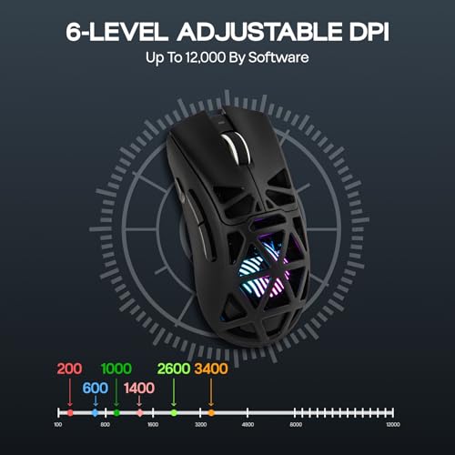 MechLands Aula SC620 Gaming Mouse, 2.4G/USB-C/BT Wireless Mouse with 400mAh Battery, Adjustable 12,000 DPI & 1000 Polling Rate, PAW3311 Sensor, RGB Lighting, Programmable Buttons, for Win/Mac (Black) - color: Black