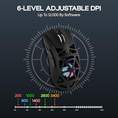 MechLands Aula SC620 Gaming Mouse, 2.4G/USB-C/BT Wireless Mouse with 400mAh Battery, Adjustable 12,000 DPI & 1000 Polling Rate, PAW3311 Sensor, RGB Lighting, Programmable Buttons, for Win/Mac (Black) - color: Black