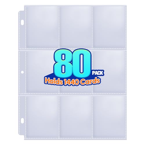 80 Pack 9 Pocket Trading Card Sleeve Pages,Page Protectors Card Sleeves Binder Sheets for 3 Ring Binder,Card Binder Sleeves for Baseball, Football, Game Sport Business Cards - size: 80 Pack
