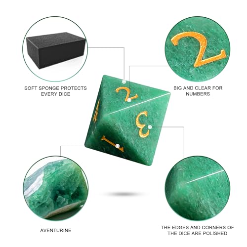 LUCKY-M Aventurine Gemstone DND Dice Set, 7 PCS Dungeons and Dragons Dice with Case for RPG MTG, Stone Dice Set D&D D4 D6 D8 D10 D00 D12 D20 - color: Aventurine