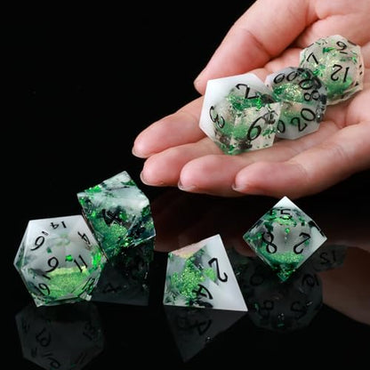 Liquid Core DND Dice Set, 7 Pcs Resin Sharp Edge Polyhedral Dice Quicksand D&D Dice for Dungeons and Dragons RPG Role Playing Table Games