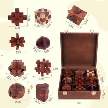 Wooden Brain Teaser Puzzles for Adults - Brain Teaser Puzzles with Wooden Box 3D Puzzle Game Toys for Adults Teens - Unlock Interlocking Puzzle Adult IQ Education Smart Toys - style: Style G