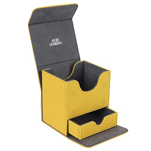 AEGIS GUARDIAN Card Deck Box with Dice Tray for MTG Cards, Commander Deck Box fit 150+ Sleeved Cards, PU Leather Card Storage Box Strong Magnet Deck Game Case for TCG CCG, Yellow - color: 6-2