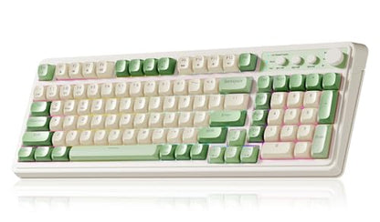 AULA S99 Gaming Keyboard, Wireless Green Creamy Computer Keyboards | Tri-Mode Bluetooth/2.4GHz/USB-C Membrane Keyboard with Number Pad,99Keys,RGB Backlit,Programmable,Creamy Silicone Structure - color: Green & Beige