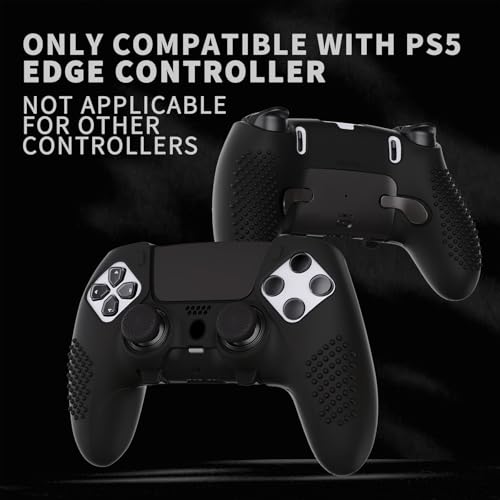 PlayVital 3D Studded Edition Anti-Slip Silicone Cover Case for ps5 Edge Controller, Soft Rubber Protector Skin for ps5 Edge Wireless Controller with 6 Thumb Grip Caps - Black - color: Black