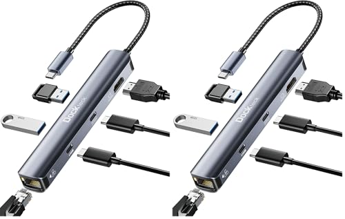 USB C Hub Ethernet,6 in 1 Laptop Docking Station, Dockteck USB C Multiport Adapter with 4K@60Hz HDMI, 100W PD, 1Gbps LAN, 2 USB 3.0 for MacBook Pro/Air, Surface Pro, XPS and More (Pack of 2) - size: 6 in 1 (Pack of 2), style: 6 in 1