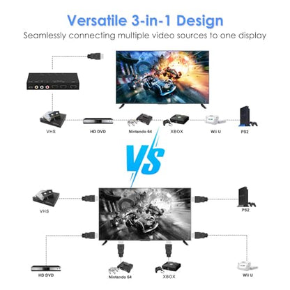 3-Port 8K@60Hz HDMI Switch with AV Input, 2X HDMI & 1x RCA to HDMI Converter Supports HDR10, HDCP 2.2, 3D with IR Remote Control, Compatible with Xbox/PS2/Nintendo Switch,Xbox,PS5/PS4,Roku,Apple TV - size: 8K@60Hz 2x HDMI & 1x RCA