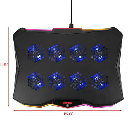 ENHANCE Infiltrate 3 Laptop Cooling Pad with RGB LED Lights - Gaming Cooler Stand with 8 Quiet Fans, 7-Angle Adjustable, Dual USB Hub, Metal Cooling Plate for 13-17.3" Gaming Notebooks