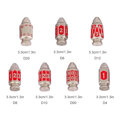 UDIXI Bullet Metal Dice Set D&D, RPG Polyhedral Bullet Dice Set Nickel Red | 7PCS, Cool Design, Magazines Container and PU Leather Bag, for DND Dungeons and Dragons Role Playing Games and Tabletop Games - color: Red