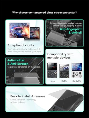 Screen Protector Protective Film for R36S/R35S/RGB20S Gaming Console 3.5-inch Screen Clear 9H Tempered Glass Film Dust and Scratch Resistant Anti-Bubble Film (5 Pieces) - color: 5 Pieces