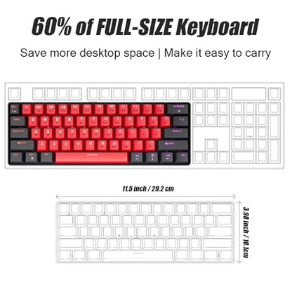 abucow 60% Mechanical Gaming Keyboard Black Switch Wired Compact Keyboard Anti-Ghosting No-Conflict 61 Swappable keycaps Ergonomic Design for Windows/Mac (Black-Red) - color: Black-Red