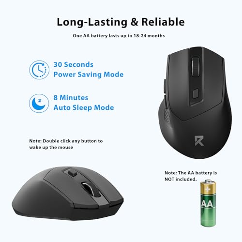 Redragon Ergonomic 2.4G Wireless Mouse for Laptop and Chromebook | Up to 24-month battery life, 5 DPI levels up to 4000, 6 buttons, auto sleep, plug-and-play, anti-sweat grip, 12-mo warranty