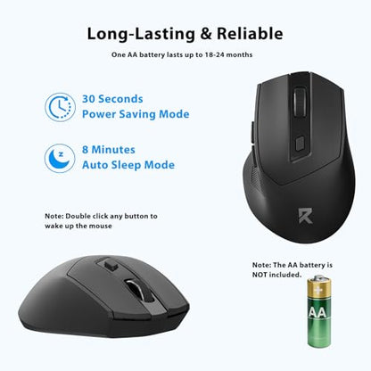 Redragon Ergonomic 2.4G Wireless Mouse for Laptop and Chromebook | Up to 24-month battery life, 5 DPI levels up to 4000, 6 buttons, auto sleep, plug-and-play, anti-sweat grip, 12-mo warranty