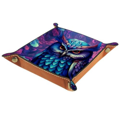 Neon Owl Dice Tray PU Leather Dice Rolling Tray Folding Dice Holder for Dice Games, Like RPG, DND and Other Table Games - color: Multi 1
