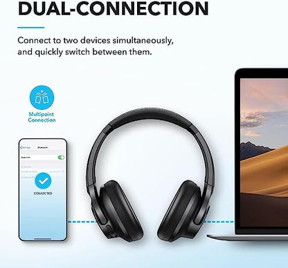 Soundcore by Anker Q20i Hybrid Active Noise Cancelling Headphones, Black | Over-Ear, Bluetooth, 40H ANC Playtime, Hi-Res, Big Bass, Transparency Mode, Customize via App, Travel, Home, Office - color: Black