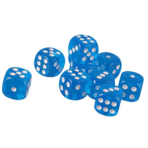 10PCS Polyhedral Dice - D6 Acrylic Dice, 16mm, Transparent Blue for RPG, MTG, DND, Table Games - color: Transparent Blue