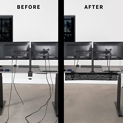 VIVO No Drill Clamp-on 36 inch Mesh Net Under Desk Cable Management Wire Organizer, Adjustable Home Office Standing Desk Cord Storage Sleeve, Black, DESK-AC36MH - size: 36"