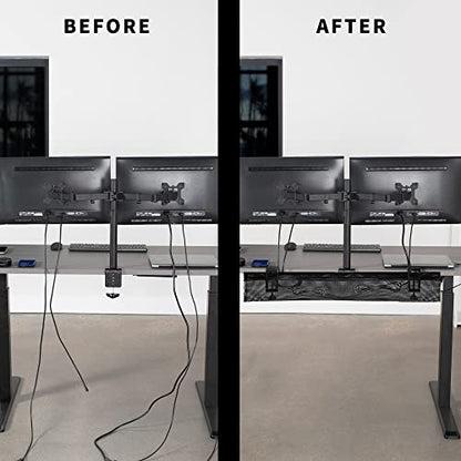 VIVO No Drill Clamp-on 36 inch Mesh Net Under Desk Cable Management Wire Organizer, Adjustable Home Office Standing Desk Cord Storage Sleeve, Black, DESK-AC36MH - size: 36"
