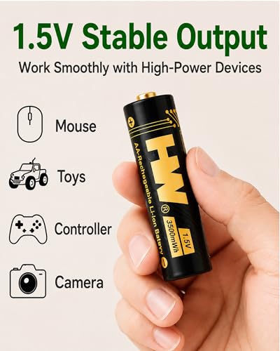 HW Rechargeable AA Batteries with AA/AAA Charger, [1.5V, 8-Pack] 3500mWh Double A Lithium Battery Charger High Capacity, Cargador de Baterias for Toys, Keyboards, Doorbell, Remote Controls, etc.