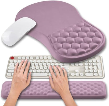 Hokafenle 2 in 1 Ergonomic Mouse Pad Wrist Support & Wrist Rest for Computer Keyboard Set, with Relieve Carpal Tunnel Pain Massage Bulge and Full Memory Gel Design (2In1 Set, Purple) - color: Hk009-purple
