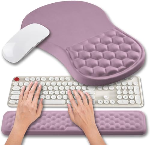 Hokafenle 2 in 1 Ergonomic Mouse Pad Wrist Support & Wrist Rest for Computer Keyboard Set, with Relieve Carpal Tunnel Pain Massage Bulge and Full Memory Gel Design (2In1 Set, Purple) - color: Hk009-purple