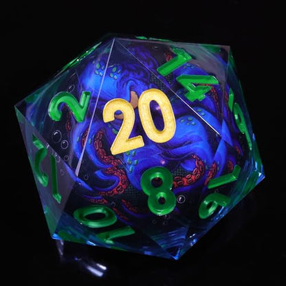 Mini Planet Handmade 50mm Chonk DND Giant D20 Liquid Core Polyhedral RPG Dice with Sharp Edges E18 LED Octopus - color: E18-led Octopus