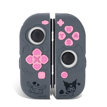Kuitmor Silicone Protective Shell Compatible with Joy con of Switch 2017/OLED, Soft Silicone Cover Case, Anti-Scratch Protective Case for Switch 1/OLED Controllers (Black Kuromi)
