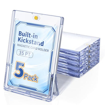 5 Pack Magnetic Card Holder with Kickstand, 35pt Single Card Holder Touch, U-V Protection, Built-in Display Stand, Fit for Baseball, Game, Sports Cards - size: 5 Pack