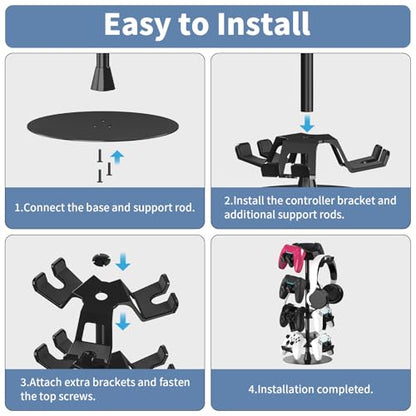 Controller Holder Stand 4 Tiers for Desk, Aluminum Alloy Rotatable Gaming Headset Stand for PS5/PS4/Xbox/Switch2/PS Controller/Headphone Holder for 12 Packs Controller - size: 4 Tiers