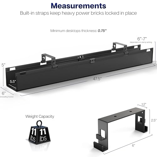 VIVO Screw-on Under Desk 47 inch Fabric Cable Management Tray, Wire Concealer, Power Strip Storage, Workspace Organization, Easy Fold Down Access, Black, DESK-AC47F-S - size: 47"