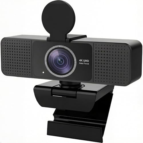 4K Webcam for PC with Dual Microphones,UHD 30fps Web Camera,Autofocus USB Webcam with Privacy Cover,Tripod, Plug & Play Camera for Zoom, Teams, Skype, Streaming, Laptop & Desktop