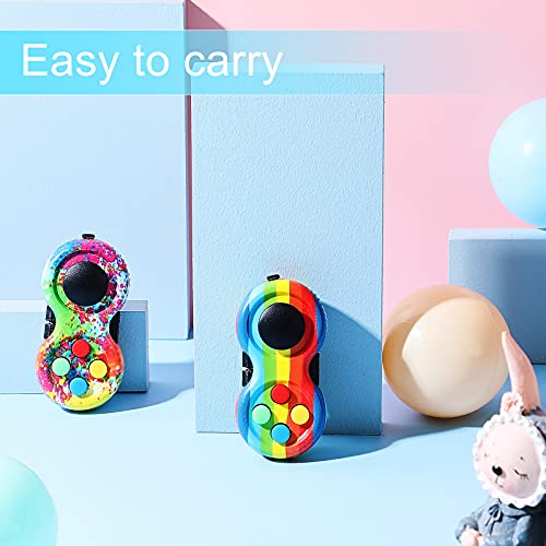 Skylety 2 Pcs Fidget Toys for Adults Controller Fidget Pad Stress Relief Cube Clicker Game Controller Sensory Educational Toy for ADHD Autism Relief Stress Anxiety(Rainbow and Stripe Style) - style: Rainbow and Stripe Style