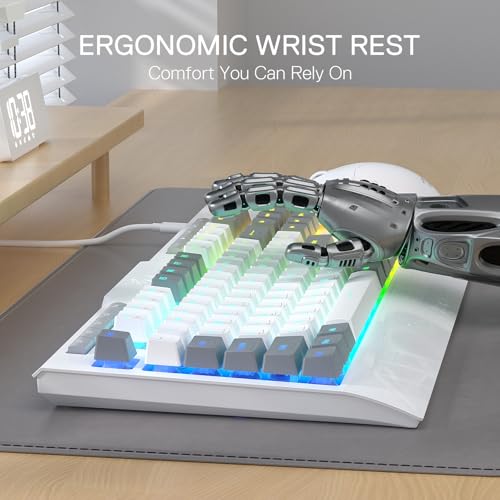 Redragon K525 RGB Backlit 104 Keys Wired Membrane Gaming Keyboard w/ 5 Multimedia Keys & 4 Extra On-Board Macro Keys, Dedicated Media Control, Ergonomic Wrist Rest, Linear Mechanical-Feel Switch - color: White, size: 104 Keys Lite