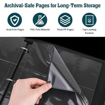 Trading Card Binder 9 Pocket, 900-Pocket Zippered 3-Ring Card Binder with 50 Double-Sided Pages, Fits 2.5" x 3.5" Cards, Acid-Free PVC-Free, Water-Resistant PU Cover, Wrist Strap, Fox Design - color: Teal Swirl Fox