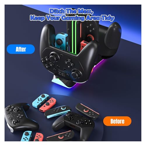 Charging Dock for Nintendo Switch 2 Controllers, RGB 6-in-1 Charging Station for Joy-Cons & Pro Controllers, Gaming Controller Organizer Stand Compatible with Switch 2/OLED/Switch - color: Grey