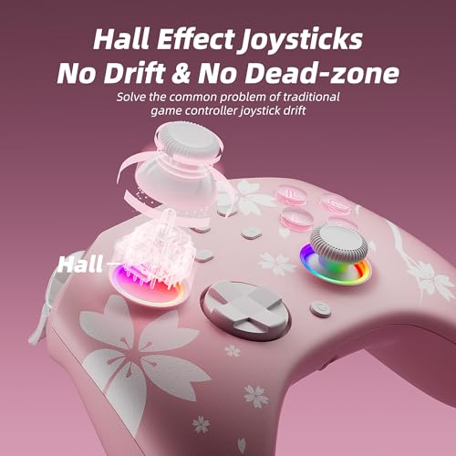 Mytrix Wireless Controllers for Switch/Switch 2, Windows PC iOS Android Steam/Steam Deck, Sakura Pink Bluetooth Controller with Programmable, Hall Effect Joysticks, Adjustable LED Light/Turbo/Vibration - color: Sakura Pink