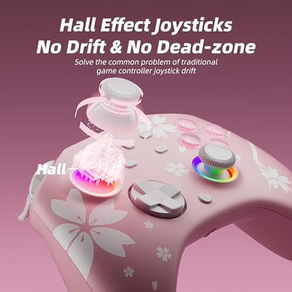 Mytrix Wireless Controllers for Switch/Switch 2, Windows PC iOS Android Steam/Steam Deck, Sakura Pink Bluetooth Controller with Programmable, Hall Effect Joysticks, Adjustable LED Light/Turbo/Vibration - color: Sakura Pink