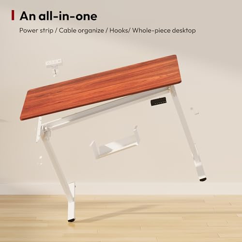 SANODESK Electric Standing Desk with Desk Clamp Power Strip 40"x 24" Whole-Piece Desktop Height Adjustable Stand Up Desk with Cable Management Sit Stand Home Office Desk White Frame/Mahogany Top - color: White Frame+mahogany Top, size: 40"x24"
